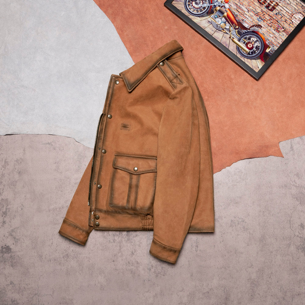 California Mounted Police Genuine Leather Jacket Men's Cool Riding Leather Jacket Old Tawny Brown Top Layer Cowhide Top