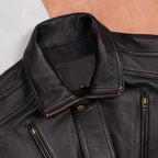 Retro Hong Kong-style men's leather jacket wide leather jacket unpainted water-dyed goatskin Daddy men's lapel leather jacket