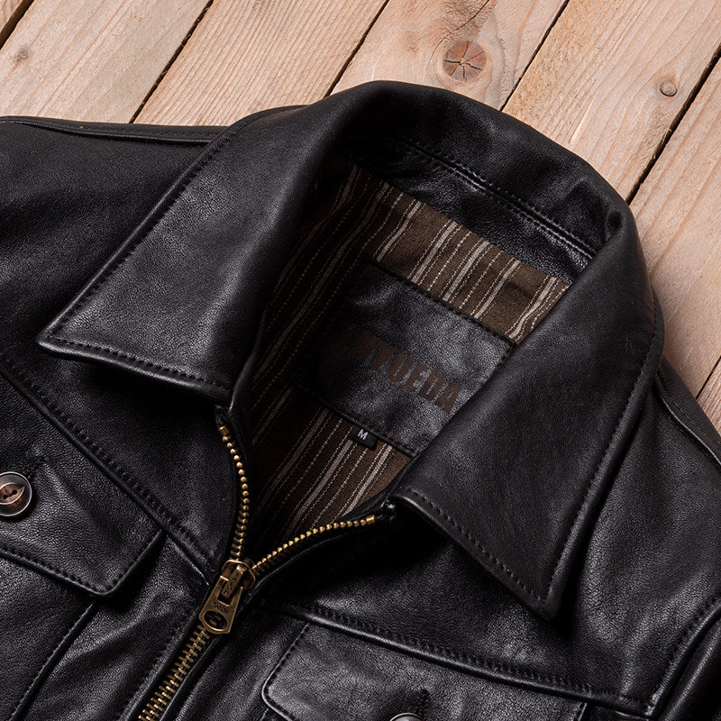 Classic Vintage Mendoza Farmer Genuine Leather Jacket Men's Vegetable-Tanned Sheepskin Lapel Slim Fit Leather Jacket Jacket