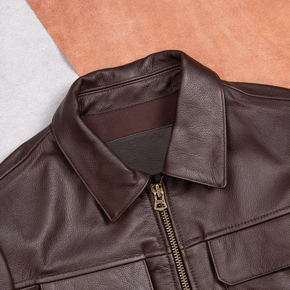 Pure top layer cowhide leather jacket men's casual business leather jacket lapel slim fit cropped leather jacket