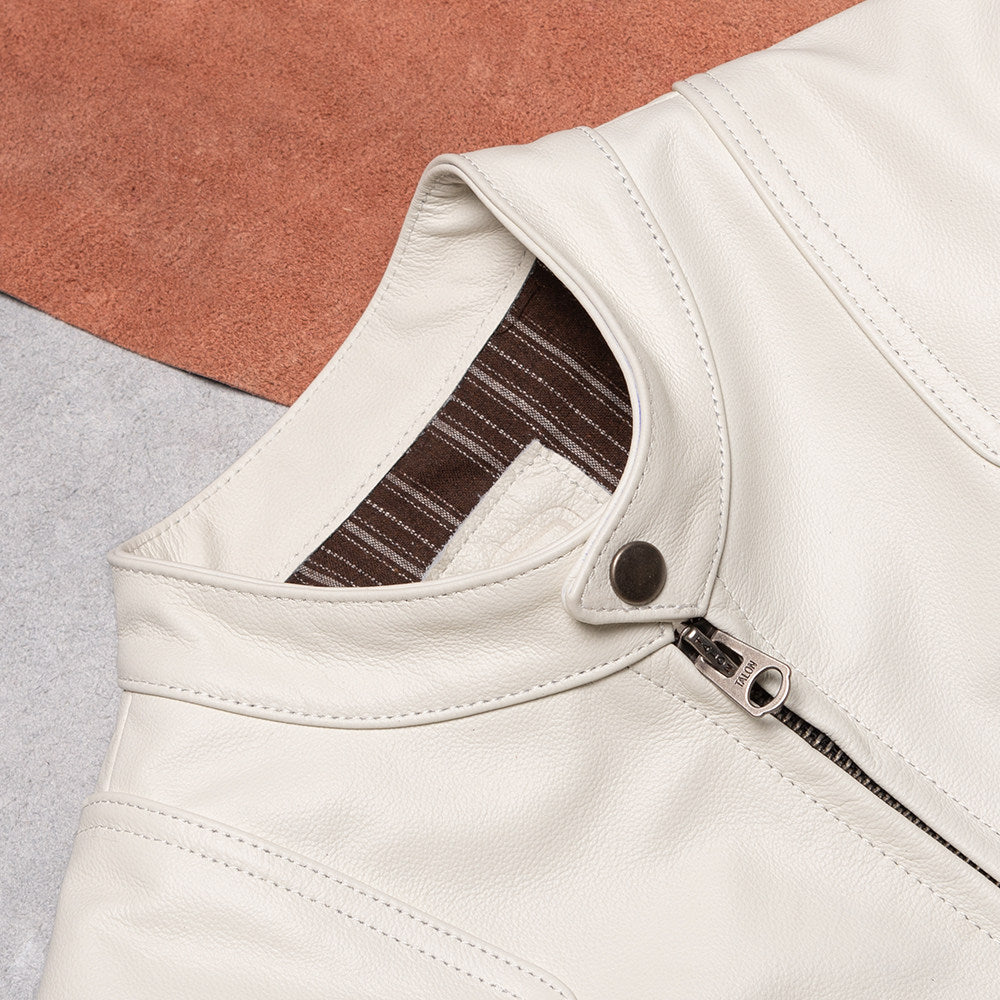 Top layer calfskin white venom biker jacket classic stand-up collar American vintage leather men's leather jacket jacket