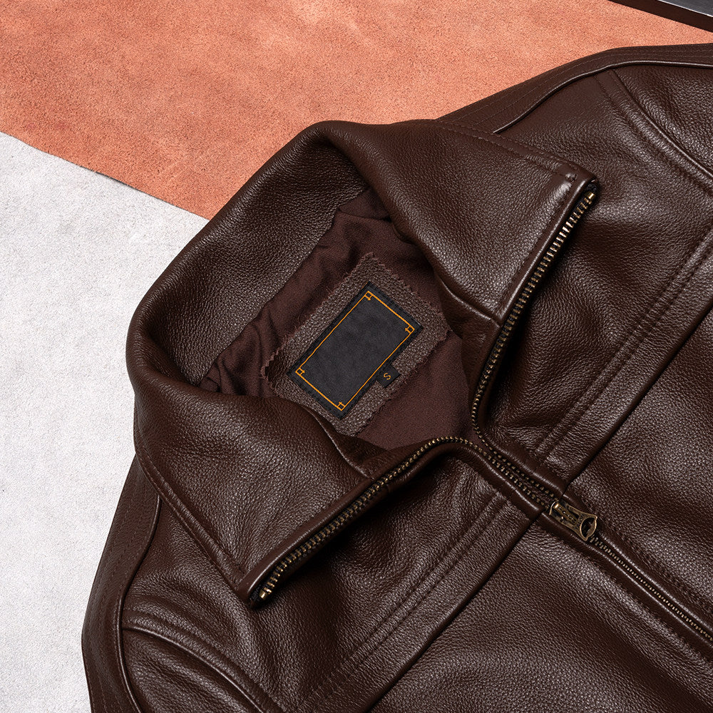 Top layer cowhide leather leather jacket men's 02 flight suit men's lapel short plus size casual leather jacket spring and autumn jacket