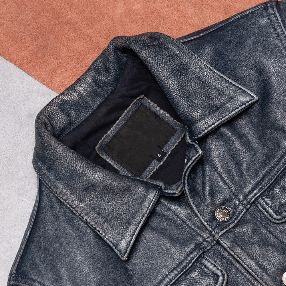 507 classic top-layer cowhide men's leather jacket vintage distress leather jacket top-layer leather denim jacket