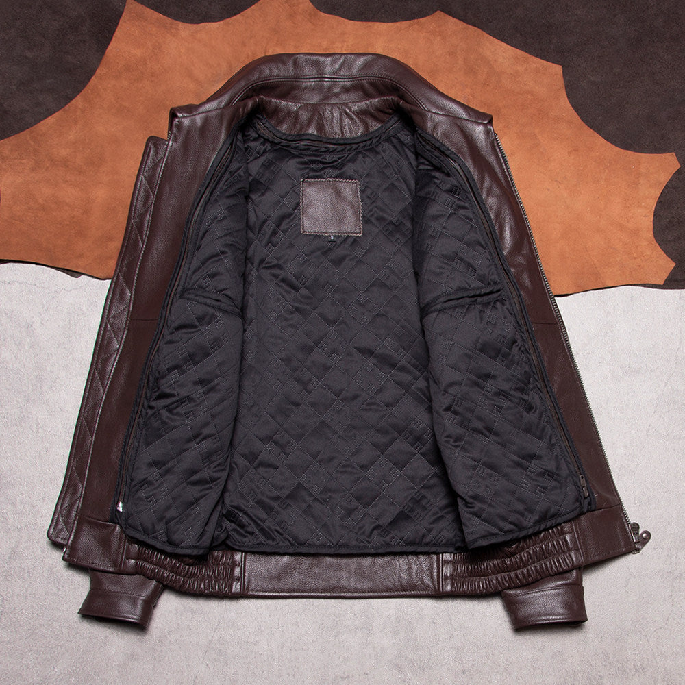 Cotton plus size port style wide lapel removable liner men's flight suit top layer cowhide leather jacket