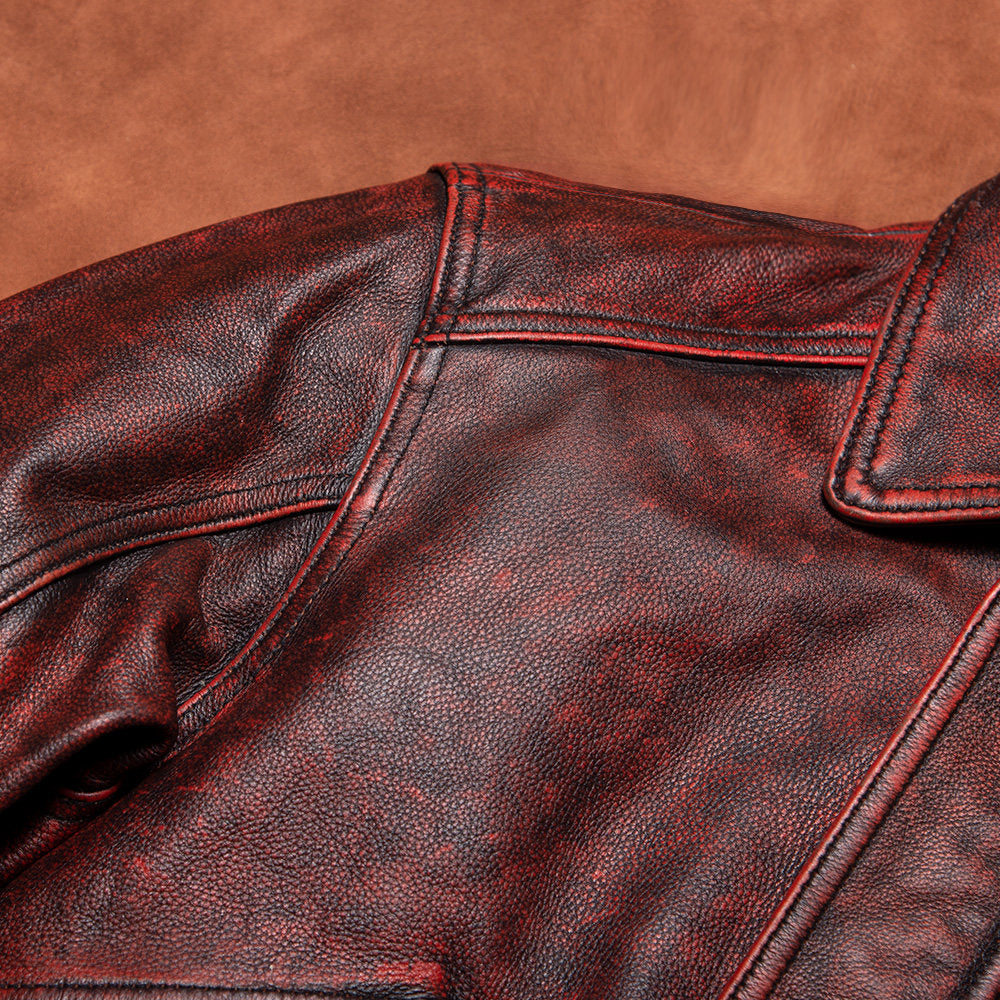 Ami clicks old top layer cowhide leather leather jacket men's plus size short Hong Kong style wide version flight suit jacket autumn and winter