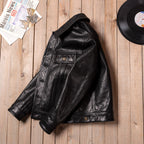 Stormrider cargo leather jacket men's lapel slim leather jacket oil wax top layer cowhide denim leather jacket