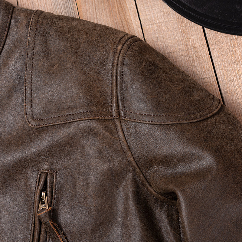 Venom retro motorcycle leather jacket crack unpainted old soft cowhide slim men's stand-up collar leather cycling suit men's style