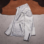 Classic Venom Tom Hardy is the same white dirty top layer cowhide stand-up collar American vintage leather jacket