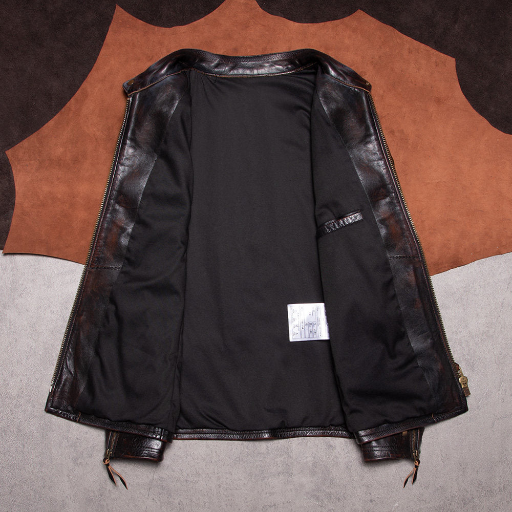 Tea core cowhide venom leather leather jacket men's washed old Tom Hardy classic vintage motorcycle leather jacket
