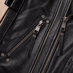 Black Harley motorcycle vest top layer cowhide leather jacket men's short cycling leather vest with multiple zipper pockets