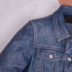 507 Ami click top layer cowhide leather leather jacket denim vintage stone mill old men's lapel jacket washed