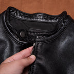 Stand-up collar motorcycle leather jacket vegetable-tanned top layer cowhide jacket men's leather slim cycling suit leather jacket