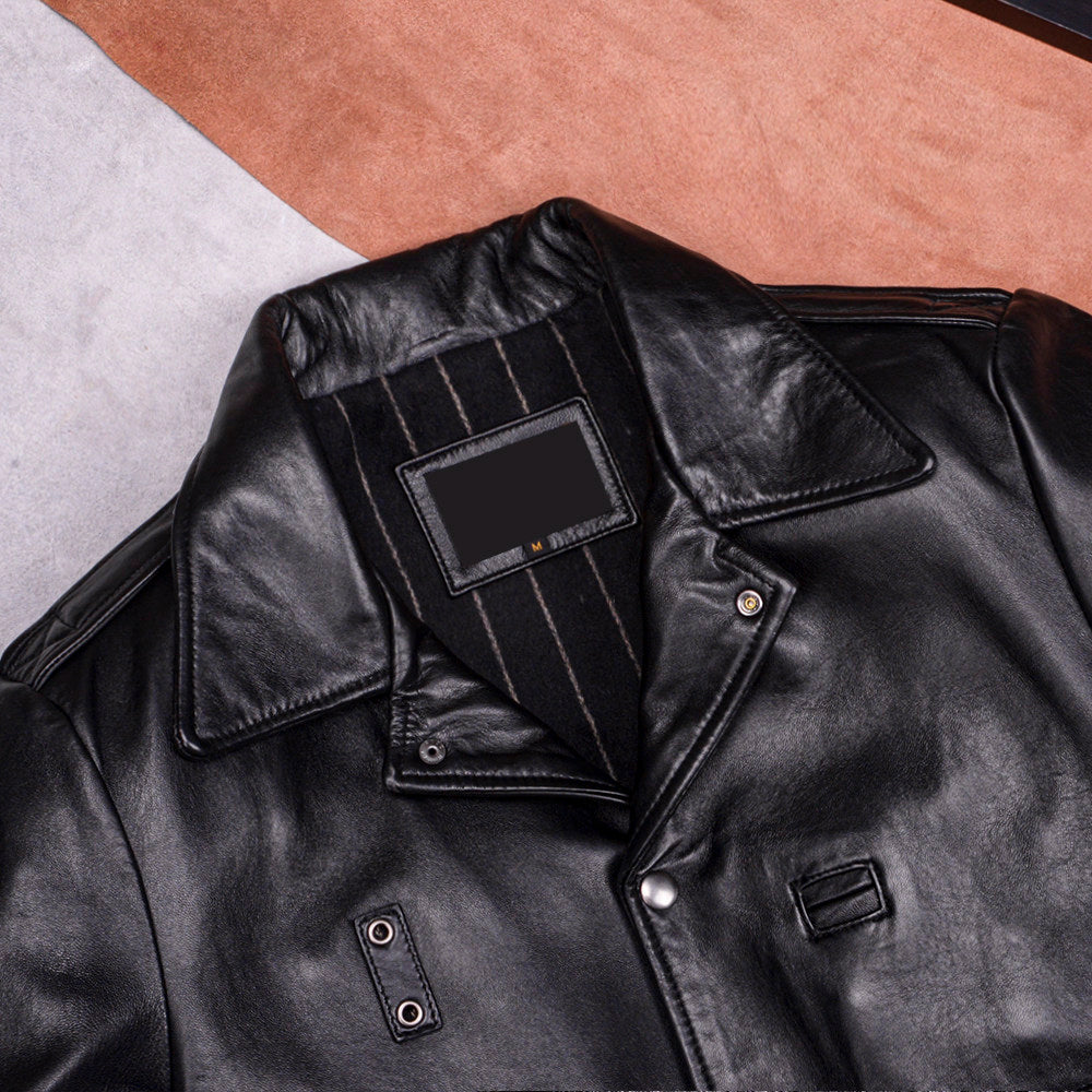 Top sheepskin California Mounted Police flight suit casual black leather leather jacket men's fall and winter top