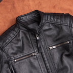Top layer cowhide men's slim leather jacket leather jacket stand-up collar short cycling motorcycle casual top autumn and winter
