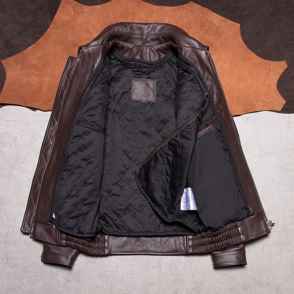 Cotton plus size port style wide lapel removable liner men's flight suit top layer cowhide leather jacket