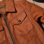 American vintage Mendoza washed into dirty calfskin leather jacket men's slim lapel moon pocket leather jacket
