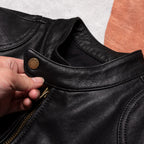 Vegetable-tanned sheepskin men's leather jacket slim fit versatile leather jacket men's cropped black autumn and winter stand-up collar