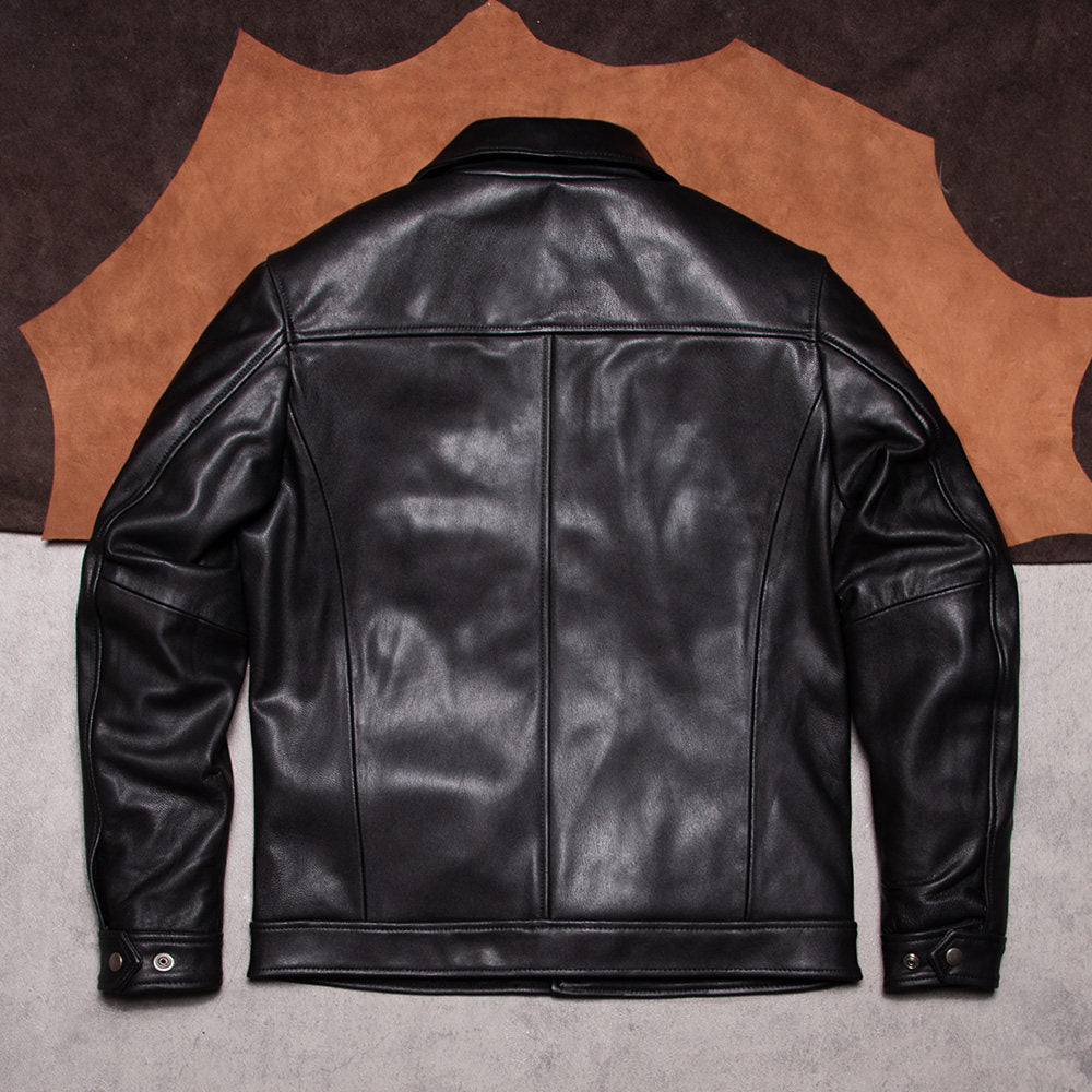Brad Pitt's matching vintage suede leather jacket slim leather jacket men's cropped lapel biker jacket