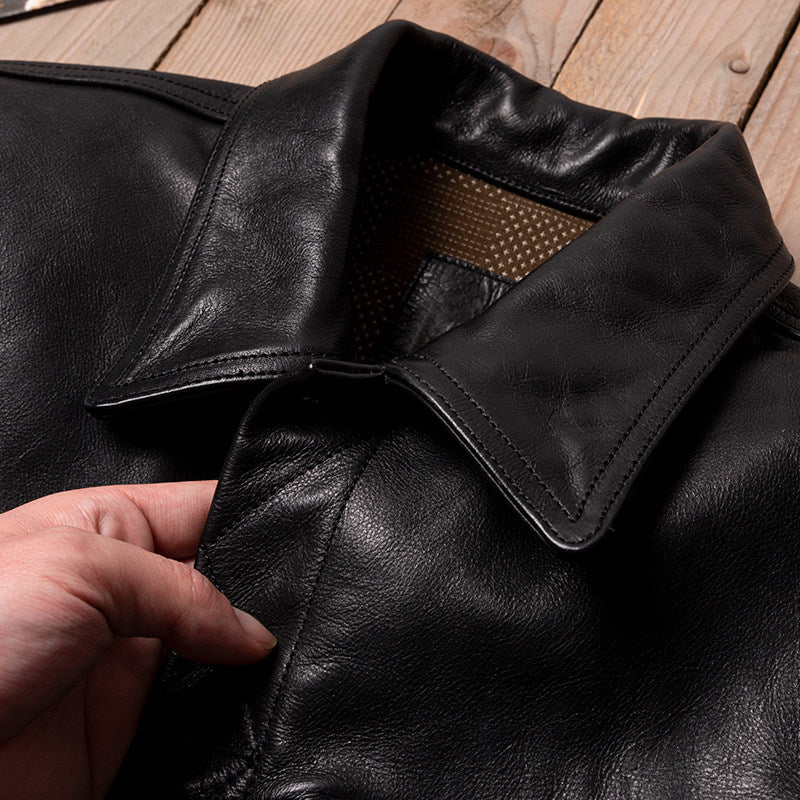 Stormrider cargo leather jacket men's lapel slim leather jacket oil wax top layer cowhide denim leather jacket