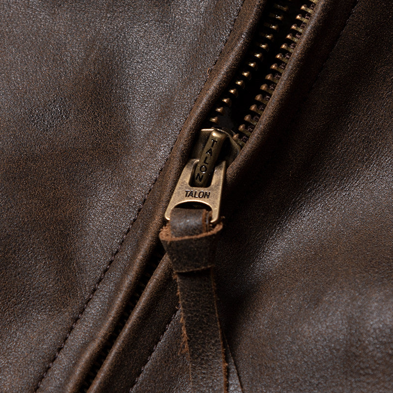 Venom retro motorcycle leather jacket crack unpainted old soft cowhide slim men's stand-up collar leather cycling suit men's style