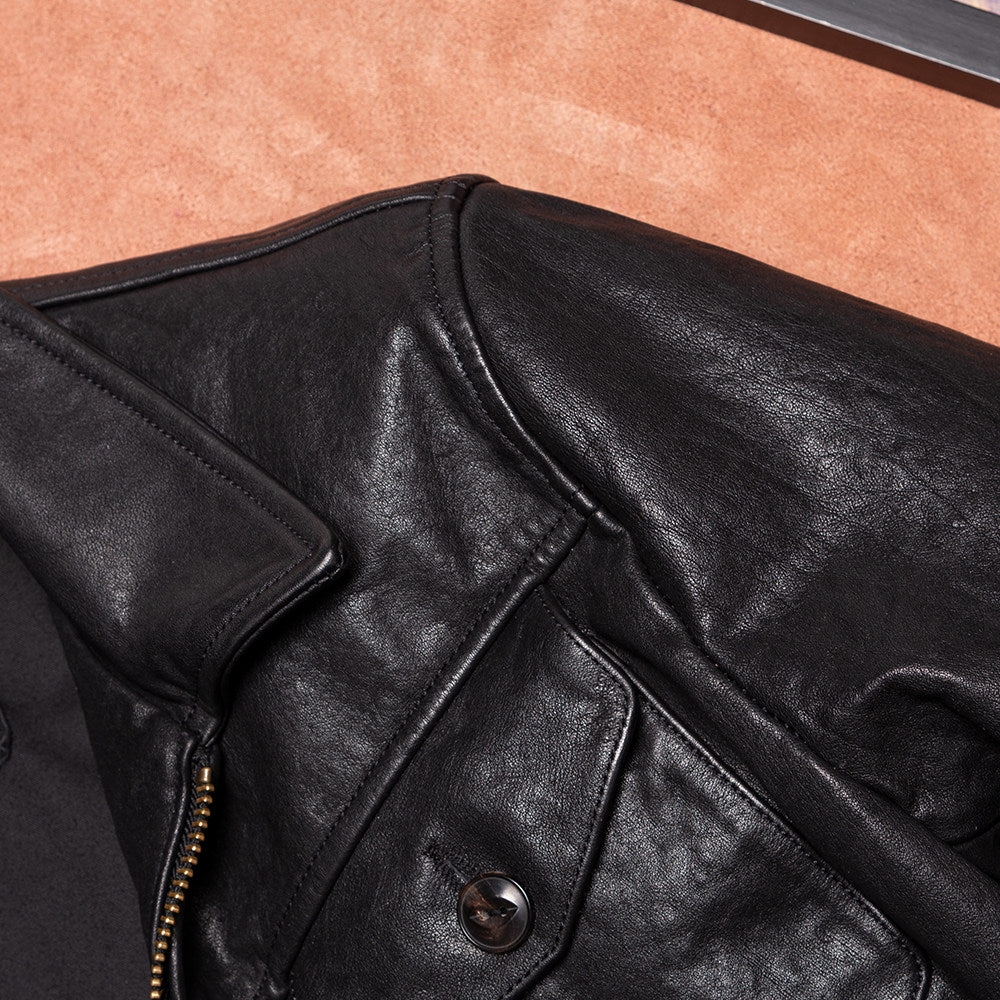Graduation version vegetable-tanned top layer cowhide jacket men's slim fit classic Mendoza farmer American black leather jacket
