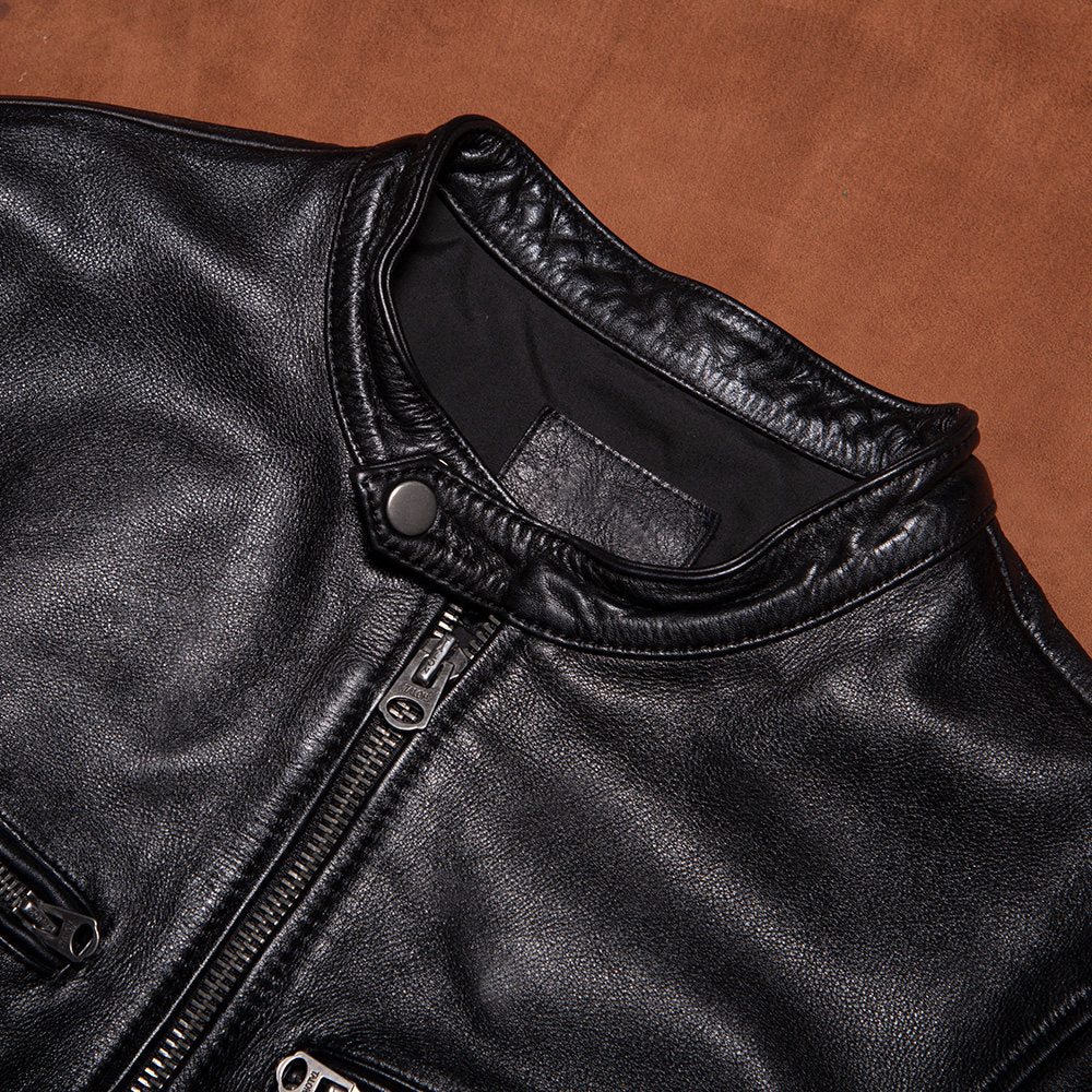 Stand-up collar motorcycle leather jacket vegetable-tanned top layer cowhide jacket men's leather slim cycling suit leather jacket