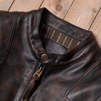 Venom hand-polished top layer calfskin men's slim stand-up collar leather leather motorcycle riding leather jacket jacket