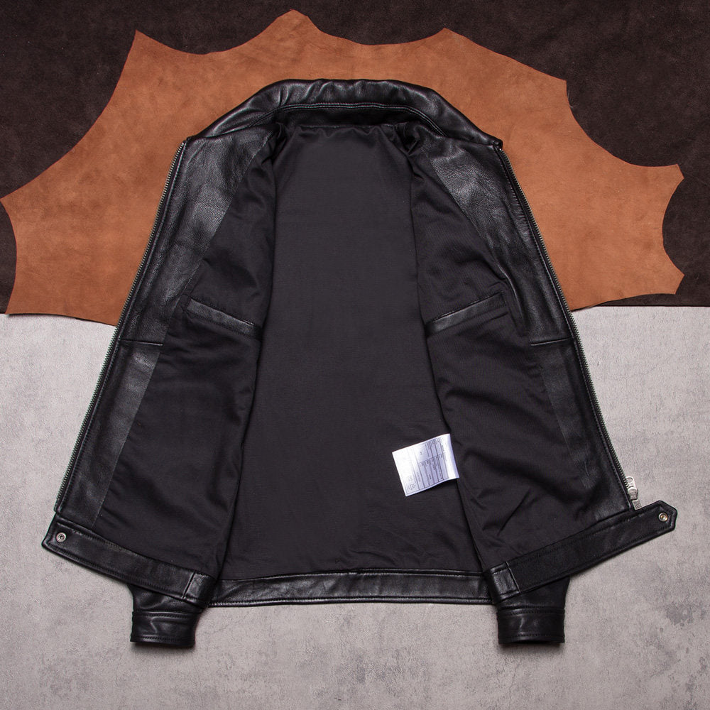 Brad Pitt's matching vintage suede leather jacket slim leather jacket men's cropped lapel biker jacket