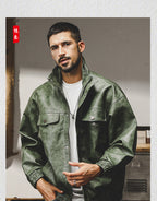 American classic retro soft leather jacket men's loose motorcycle uniform spring trendy brand tough guy leather jacket jacket men's spring and autumn style