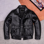 Top sheepskin California Mounted Police flight suit casual black leather leather jacket men's fall and winter top
