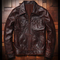Washed stone mill vintage distressed top layer cowhide men's lapel leather jacket spring and autumn jacket genuine leather jacket