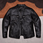 Stand-up collar motorcycle leather jacket vegetable-tanned top layer cowhide jacket men's leather slim cycling suit leather jacket