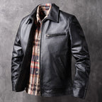 Spring and Autumn New Genuine Leather Jackets, Men's Cowhide Motorcycle Jackets, Short Lapel Jackets, Thin Fashion Trends