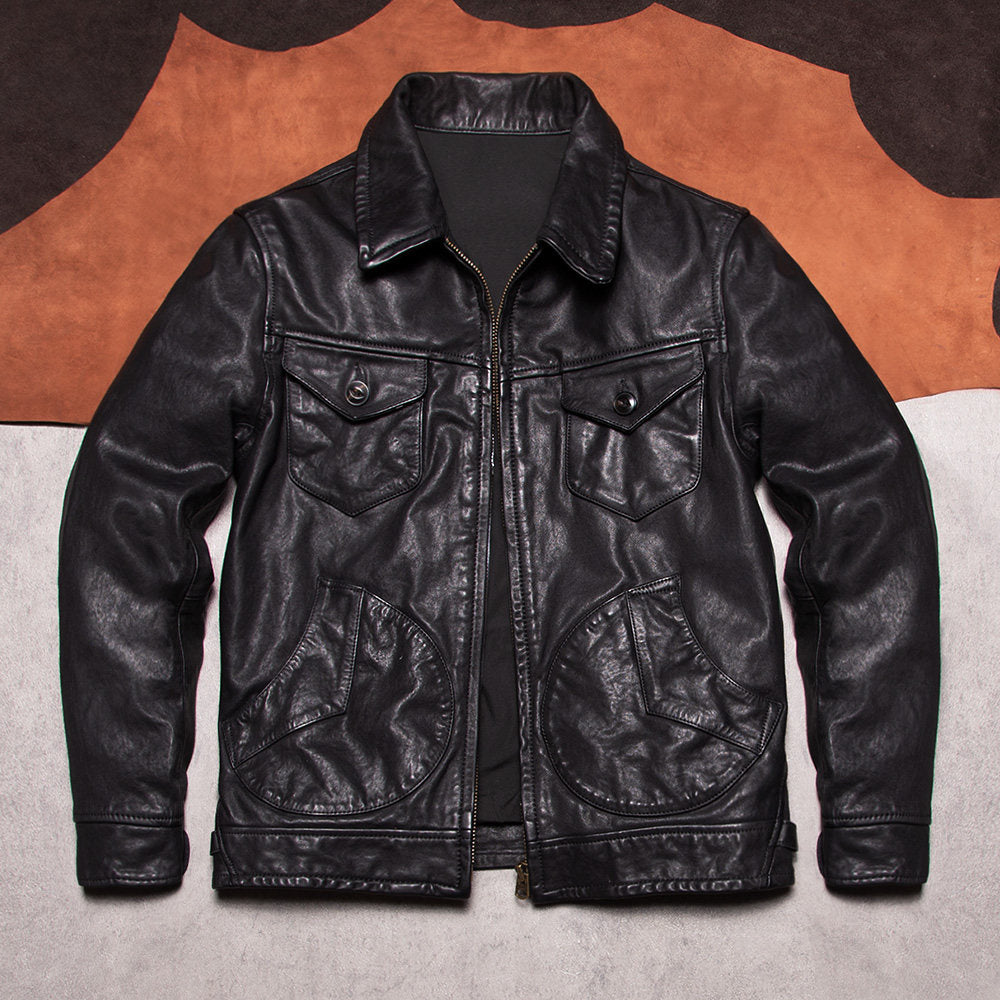 Vintage leather clothing Mendoza farmer vegetable tanned cowhide jacket heavy washed leather RRL old autumn and winter jacket men's style