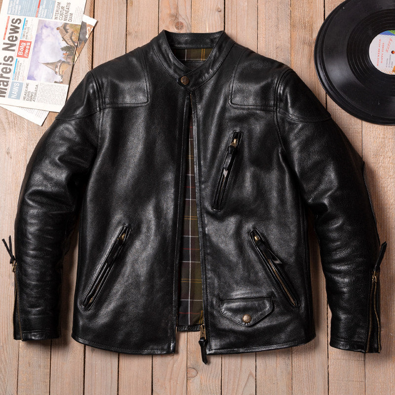 Venom same retro oil wax imported cowhide men's stand-up collar motorcycle riding leather leather jacket trendy jacket black