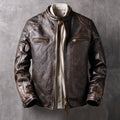 New genuine leather jacket short top layer cowhide biker jacket men's stand-up collar slim jacket thin