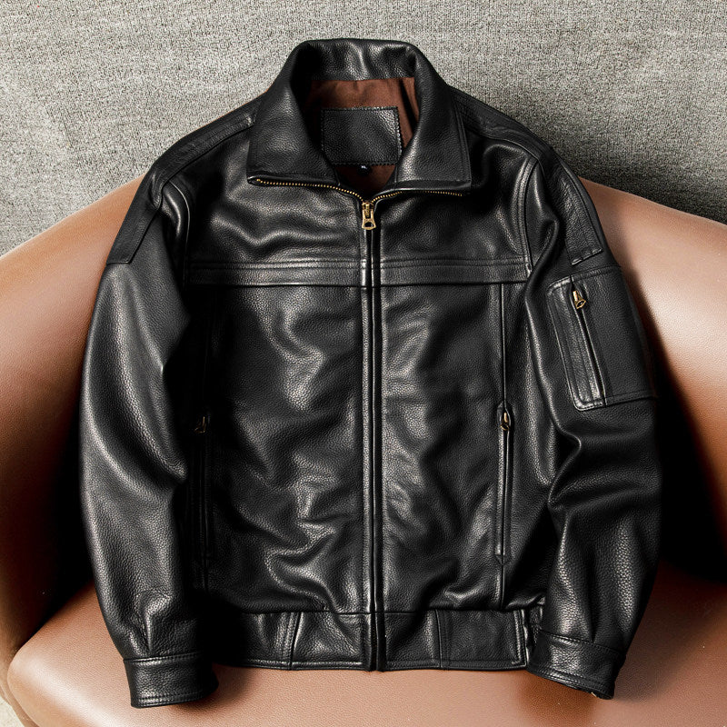 02 style flight suit men's top layer cowhide leather leather jacket men's large size real uncoated aerospace pilot clip overcome